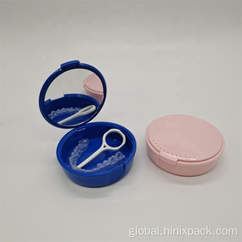 Plastic Denture Holder Round Night Mouth Guard Storage Box with Mirror Supplier